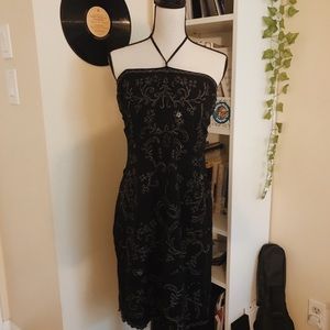 nicole miller black embroidered dress | size 12